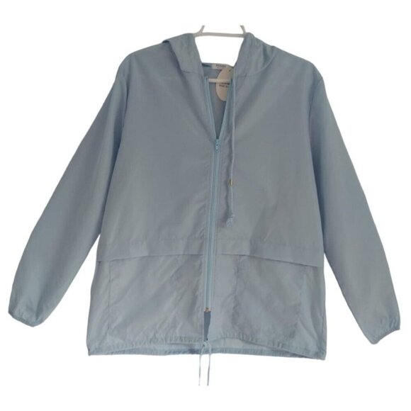 Hount Women's Light Blue Hooded Zip Up Rain Jacket Windbreaker Size S NWT - Picture 1 of 6